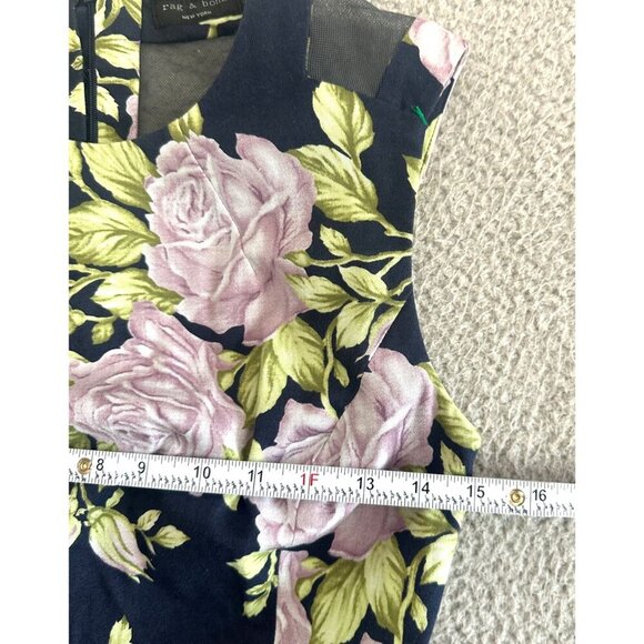 Rag & Bone Ruby Floral Dress Mesh Back Roses Print Navy Blue Pink - Picture 5 of 16